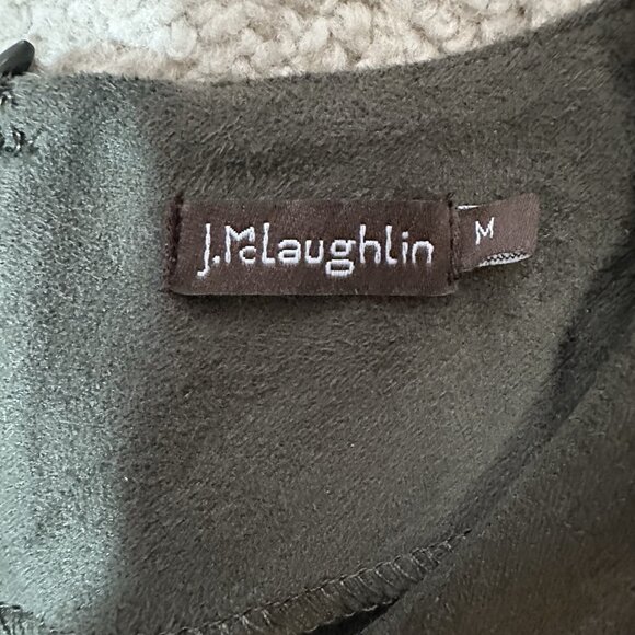 J McLaughlin Swing Dress Cap Sleeve Olive Green Faux Suede Size M Pockets - Picture 10 of 15